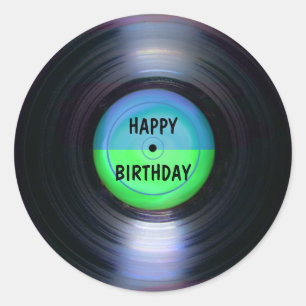 Sticker Rond Joyeux Anniversaire Retro Vinyl Record  