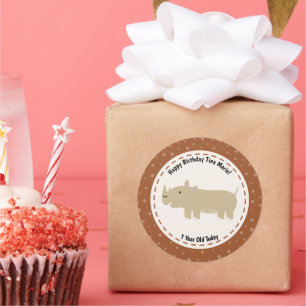 Sticker Rond Joyeux anniversaire Rhinoceros Rhino Zoo Animaux