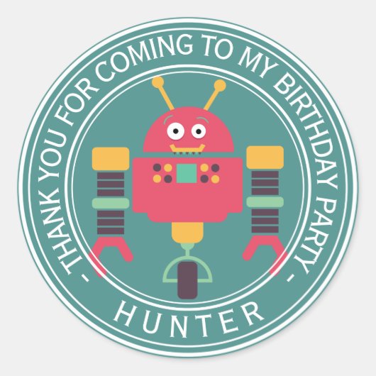 Sticker Rond Joyeux anniversaire - Robot Merci (Devant)