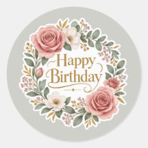Joyeux Anniversaire Rond Floral Vintage