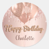 Sticker Rond Joyeux Anniversaire rose ballons de parties scinti (Devant)