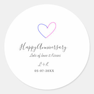 Sticker Rond Joyeux anniversaire rose bleu cœur nom date simple