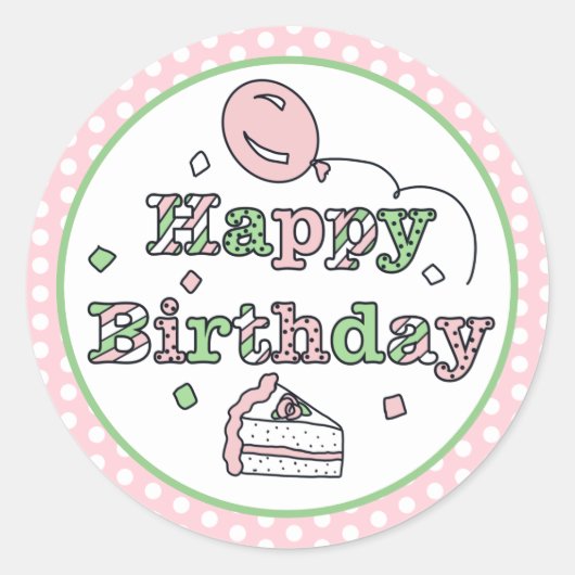 Sticker Rond Joyeux anniversaire rose et vert (Devant)