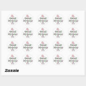 Sticker Rond Joyeux anniversaire rose et vert (Feuille)