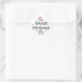 Sticker Rond Joyeux anniversaire rose et vert (Sac)