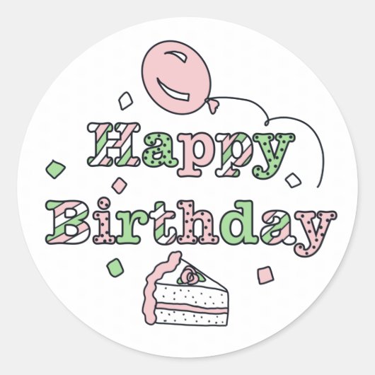 Sticker Rond Joyeux anniversaire rose et vert (Devant)