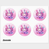 Sticker Rond Joyeux anniversaire rose et violet Axolotl (Feuille)