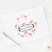 Sticker Rond Joyeux Anniversaire rose Flamingo Pattern (Enveloppe)