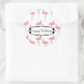 Sticker Rond Joyeux Anniversaire rose Flamingo Pattern (Sac)