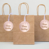 Sticker Rond Joyeux anniversaire rose gouttes de parties scinti