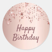 Sticker Rond Joyeux anniversaire rose or étoiles rose (Devant)