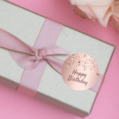 Sticker Rond Joyeux anniversaire rose or étoiles rose