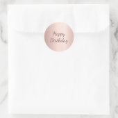 Sticker Rond Joyeux anniversaire rose or métal emballage cadeau (Sac)
