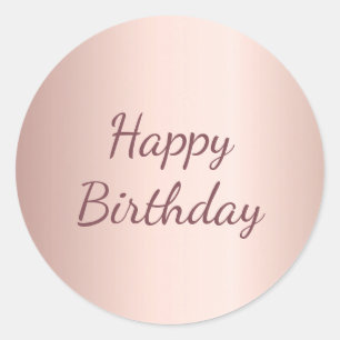 Sticker Rond Joyeux anniversaire rose or métal emballage cadeau