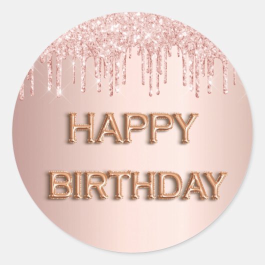 Sticker Rond Joyeux anniversaire rose or rose parties scintilla (Devant)