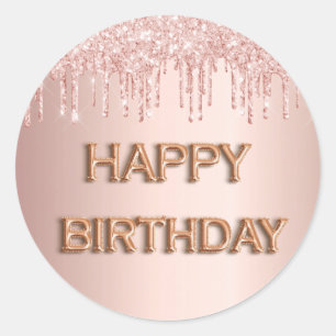 Sticker Rond Joyeux anniversaire rose or rose parties scintilla