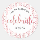 Sticker Rond Joyeux Anniversaire rose Parties scintillant Scrip (Devant)