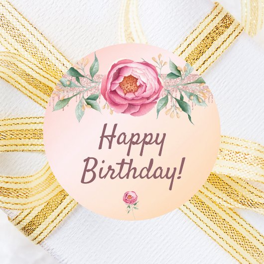 Sticker Rond Joyeux anniversaire rose rose rose rose rose rose 