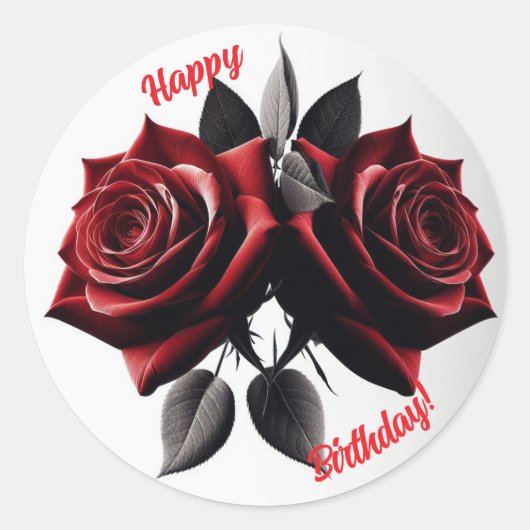 Sticker Rond Joyeux Anniversaire Roses Rouges (Devant)