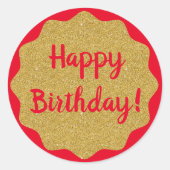 Sticker Rond Joyeux Anniversaire Rouge Minimal Simple (Devant)