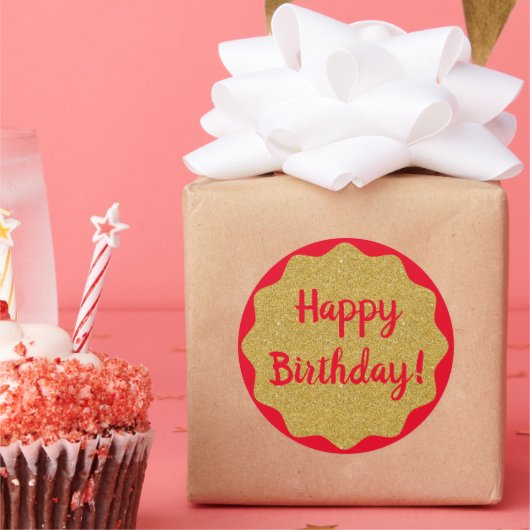 Sticker Rond Joyeux Anniversaire Rouge Minimal Simple (Fête)
