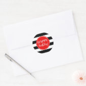 Sticker Rond Joyeux Anniversaire Rouge Noir Blancs (Enveloppe)
