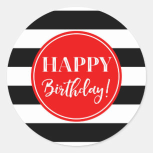 Sticker Rond Joyeux Anniversaire Rouge Noir Blancs