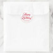 Sticker Rond Joyeux Anniversaire rouge nom de script personnali (Sac)