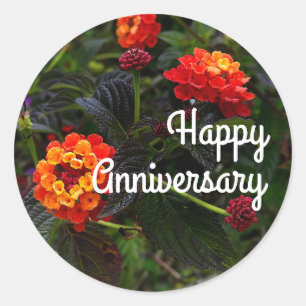 Sticker Rond Joyeux Anniversaire Rouge orange Trailing Lantana 