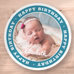 Sticker Rond Joyeux anniversaire Simple Photo moderne