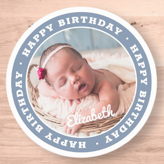 Sticker Rond Joyeux anniversaire Simple Photo moderne
