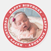 Sticker Rond Joyeux anniversaire Simple Photo moderne (Devant)
