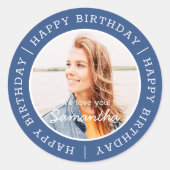 Sticker Rond Joyeux anniversaire simple Preppy moderne photo pe (Devant)