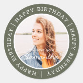 Sticker Rond Joyeux anniversaire simple Preppy moderne photo pe (Devant)