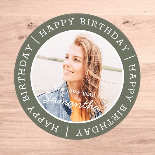 Sticker Rond Joyeux anniversaire simple Preppy moderne photo pe