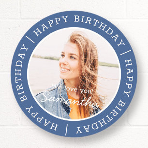 Sticker Rond Joyeux anniversaire simple Preppy moderne photo pe