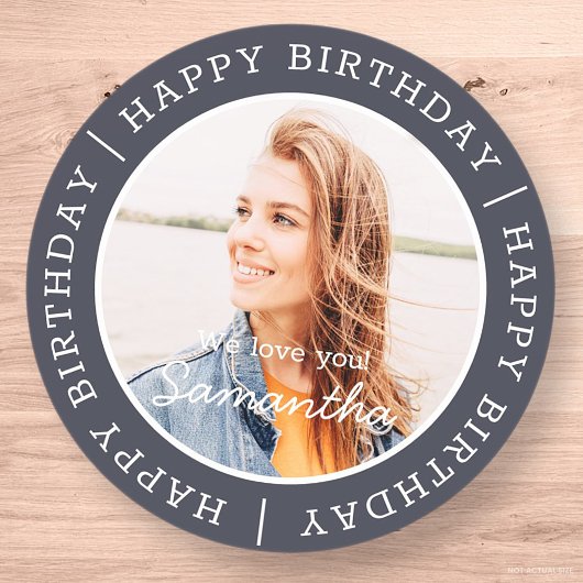 Sticker Rond Joyeux anniversaire simple Preppy moderne photo pe