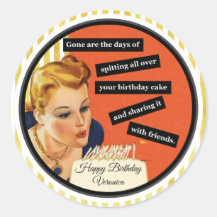 Sticker Rond Joyeux anniversaire soufflant des bougies Vintage