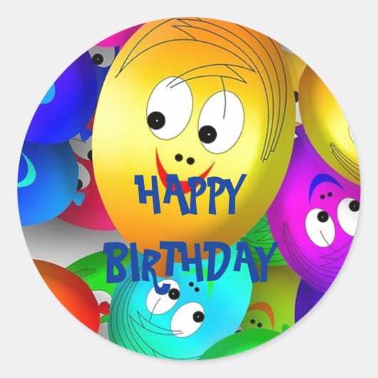 Sticker Rond Joyeux Anniversaire Souriant Visages de ballon (Devant)