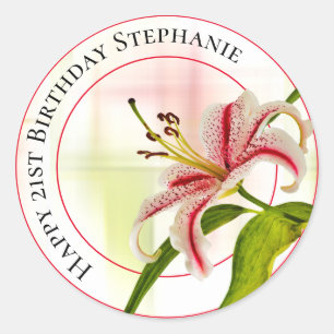 Sticker Rond Joyeux anniversaire Stargazer Lily Floral Photogra