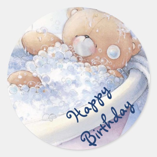 Sticker Rond Joyeux anniversaire/Stickers/Ours en peluche (Devant)