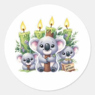 Sticker Rond Joyeux anniversaire, style Koala