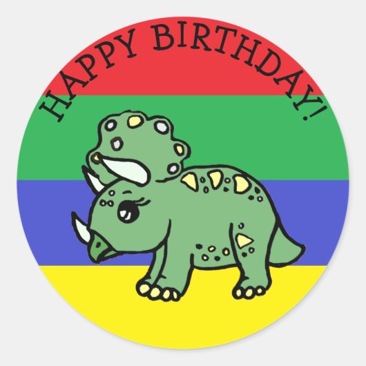 Sticker Rond Joyeux anniversaire T-Rex Dinosaur (Devant)