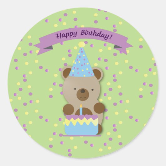 Sticker Rond Joyeux Anniversaire Teddy Bear (Devant)