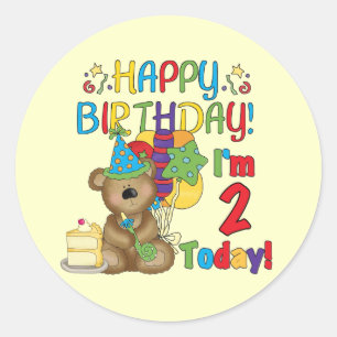 Sticker Rond Joyeux anniversaire Teddy Bear 2e anniversaire
