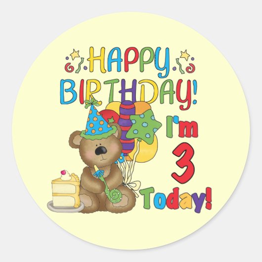 Sticker Rond Joyeux anniversaire Teddy Bear 3e t-shirts et cade (Devant)