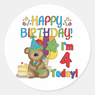 Sticker Rond Joyeux anniversaire Teddy Bear 4th T-shirts et cad