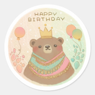 Sticker Rond Joyeux anniversaire Teddy Bear Illustration
