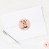 Sticker Rond Joyeux anniversaire - Tigre mignon avec Cupcake (Enveloppe)