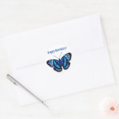 Sticker Rond Joyeux Anniversaire Tropical Blue Butterfly (Enveloppe)